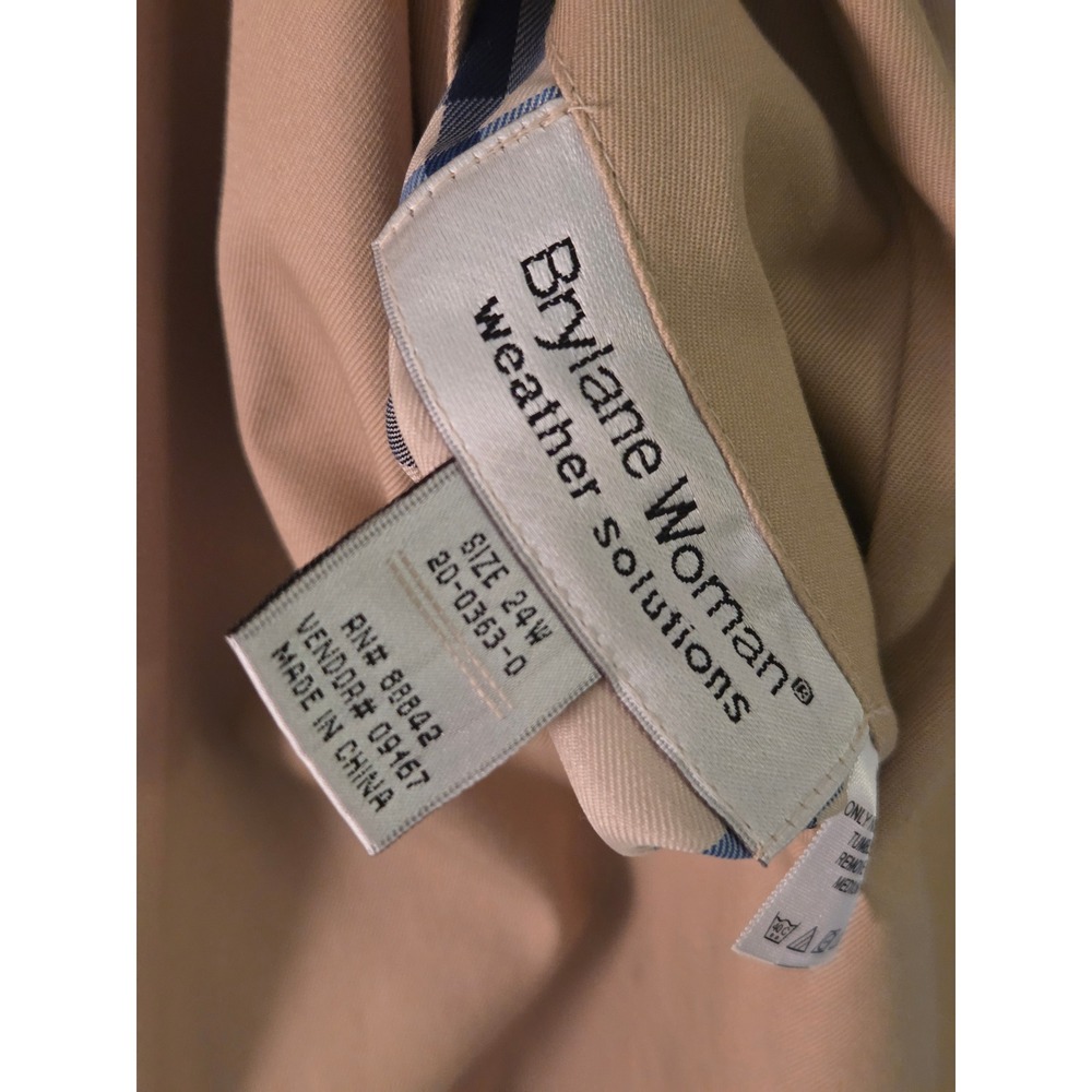 Brylane Woman Weather Solutions Beige Plaid Reversible Trench Coat Size 24W Hat - Picture 8 of 9